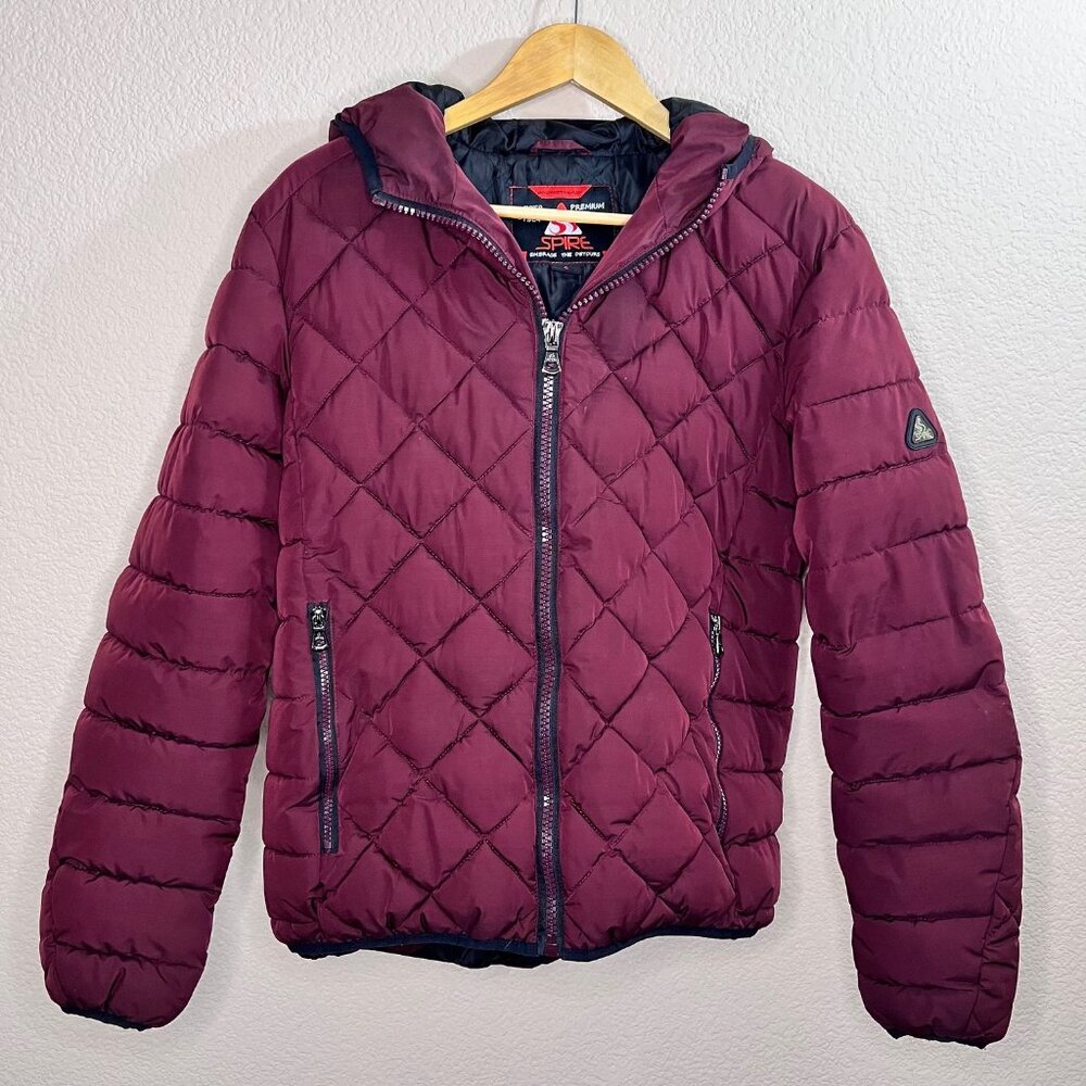 Spire Embrace The Detour S Women Burgundy Puffer Bomber Hooded Jacket Outerwear